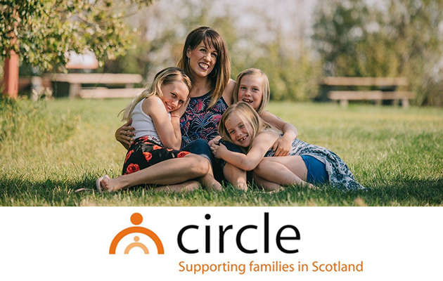 Circle logo with picture of family