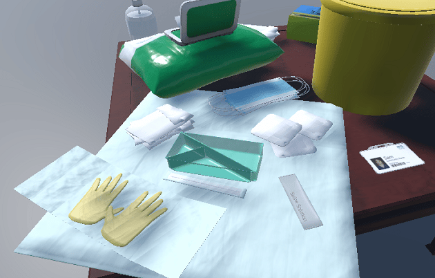 virtual reality nursing training hospital equipment on a table 