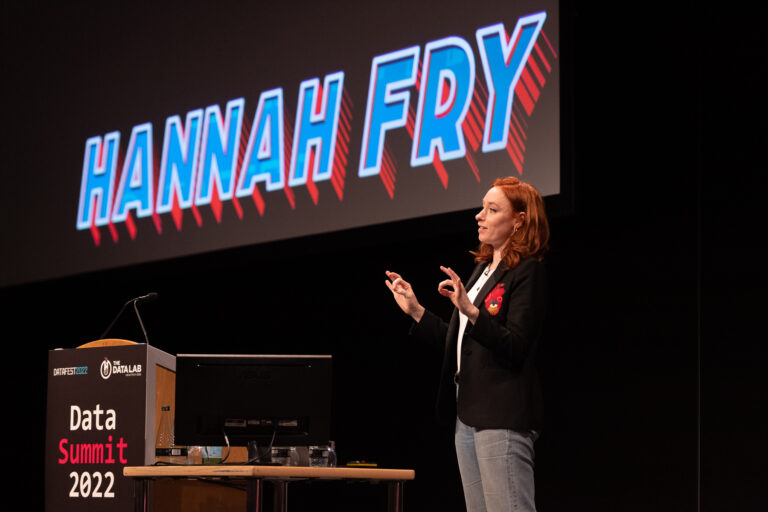 Hannah Fry on stage at Data Summit 2022 conference