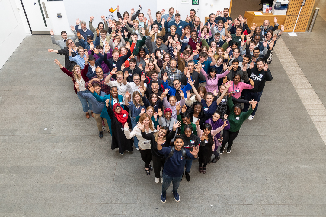 • Photo of the 2023/2024 The Data Lab Academy student cohort in the Informatics Forum in the University of Edinburgh