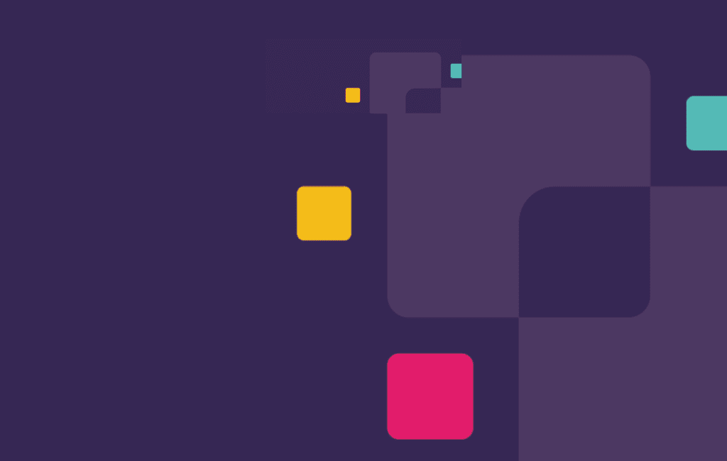 Decorative graphic element for the skills framework with a purple background and colourful cubes.