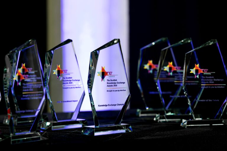 Photo of trophies for the Scottish Knowledge Exchange Awards